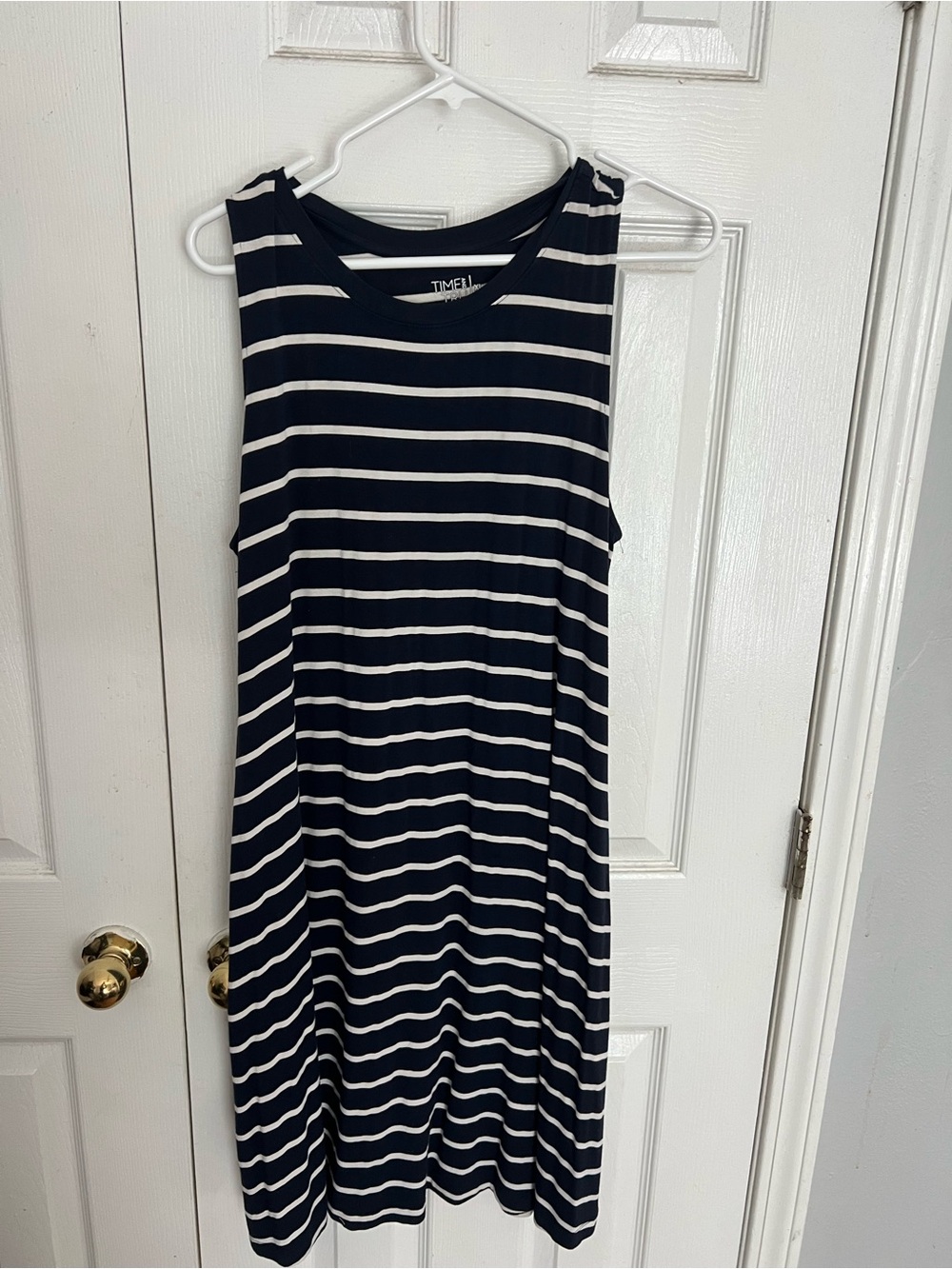 Time and Tru Navy and White Striped Sleeveless Midi Dress